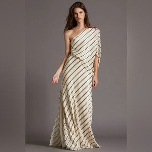 Halston striped asymmetrical top silk maxi dress